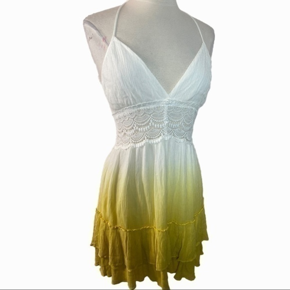 Promesa white to yellow dip dye sun dress swimsuit cover up size S